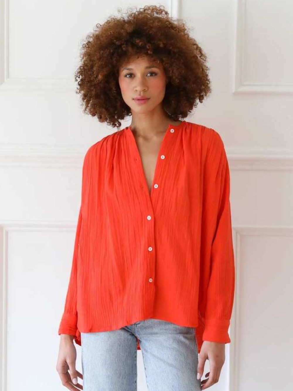 Mille Florian Poppy Cotton Button Down Top S